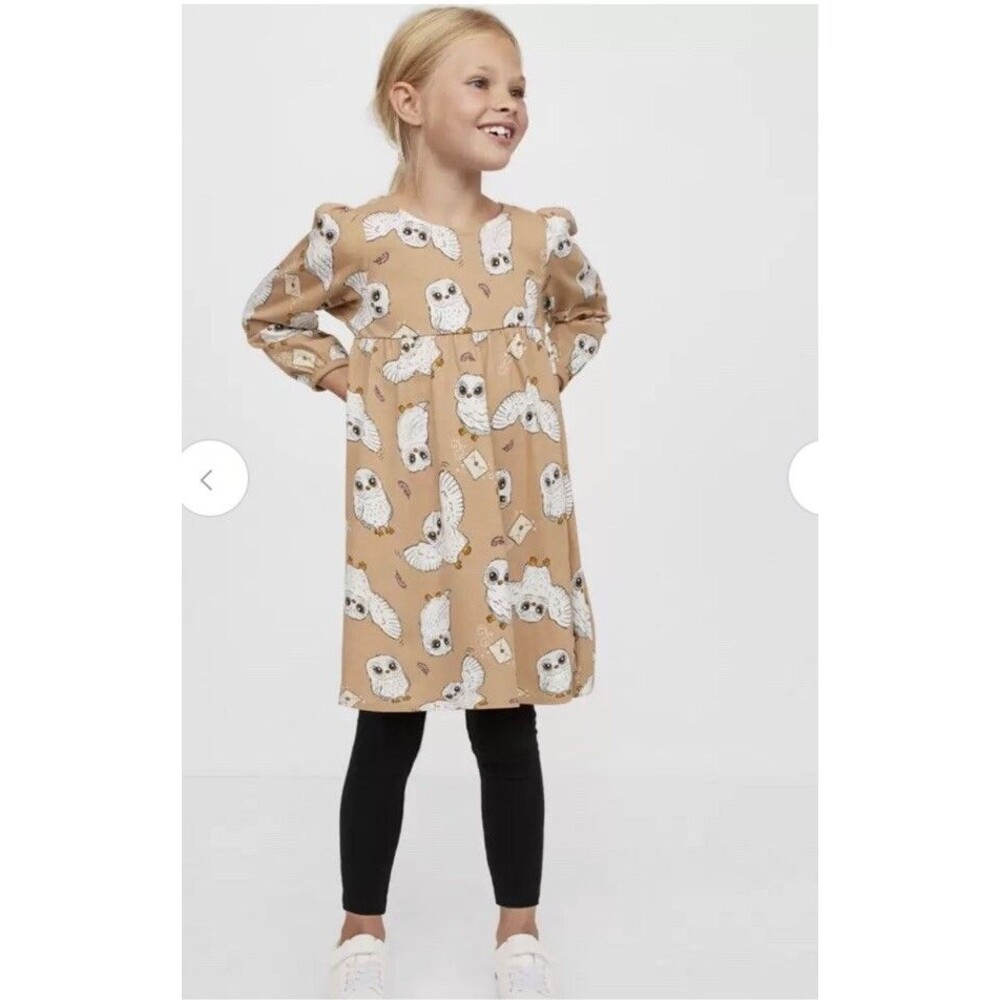 H&M x Harry Potter Dress Girls Sz 6x Hedwig Owl Cotton Jersey